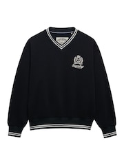 SUPERDRY Blue Country Club Crest V-Neckline Sweatshirt - Image 1 of 1