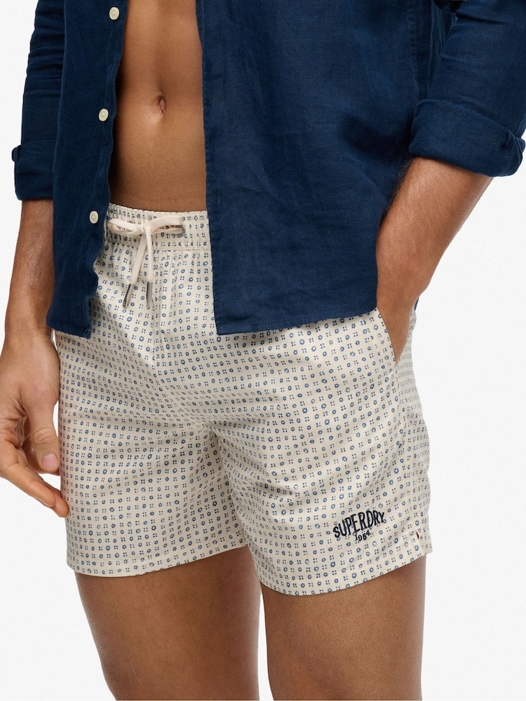 SUPERDRY White Premium Printed 15-inch Swim Shorts - Image 1 of 9