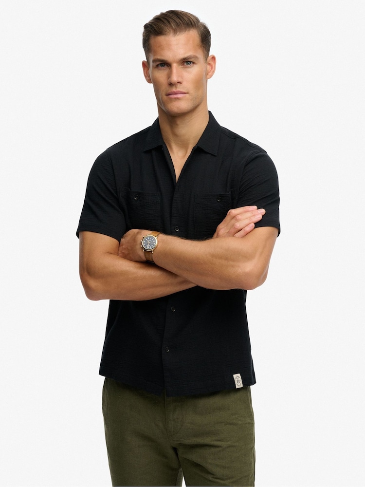 SUPERDRY Black The Merchant Store - Textured Short Sleeve Shirt - Image 1 of 6 SUPERDRY Black The Merchant Store - Textured Short Sleeve Shirt - Image 1 of 6