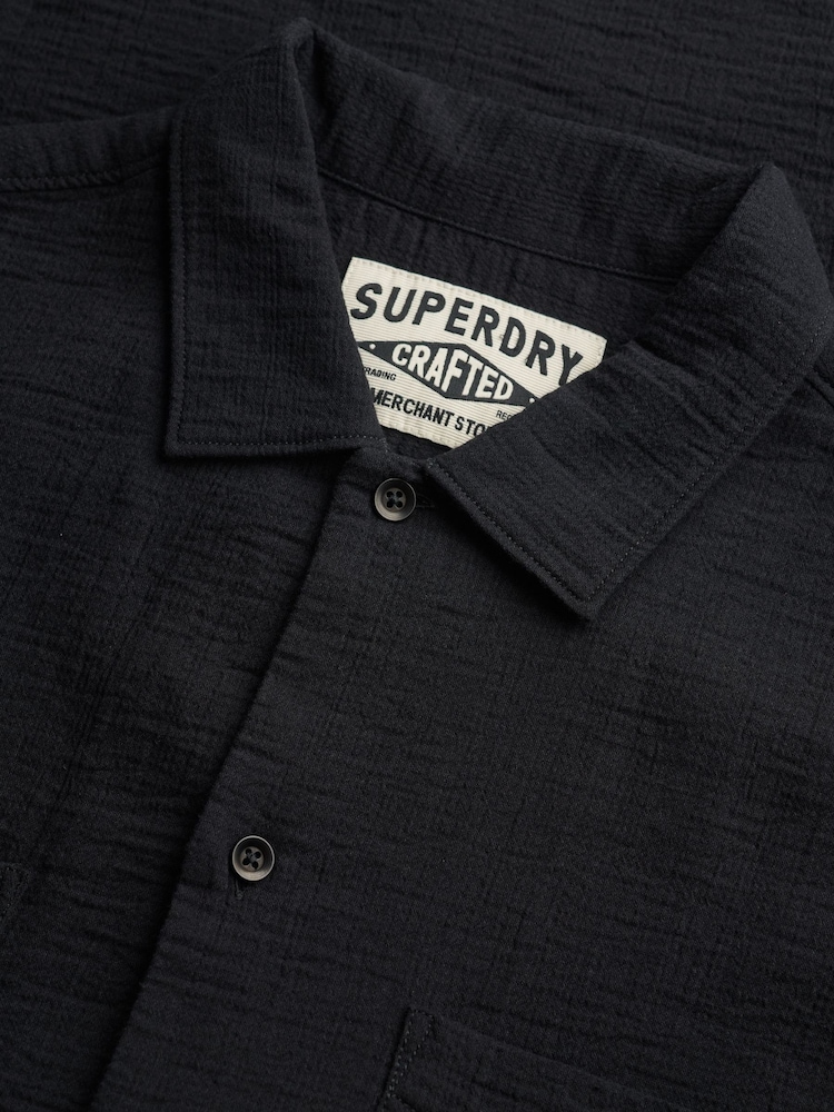 SUPERDRY Black The Merchant Store - Textured Short Sleeve Shirt - Image 6 of 6 SUPERDRY Black The Merchant Store - Textured Short Sleeve Shirt - Image 6 of 6