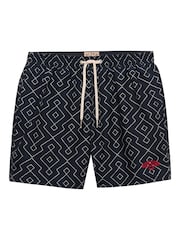 SUPERDRY Blue Premium Printed 15-inch Swim Shorts - Image 9 of 9
