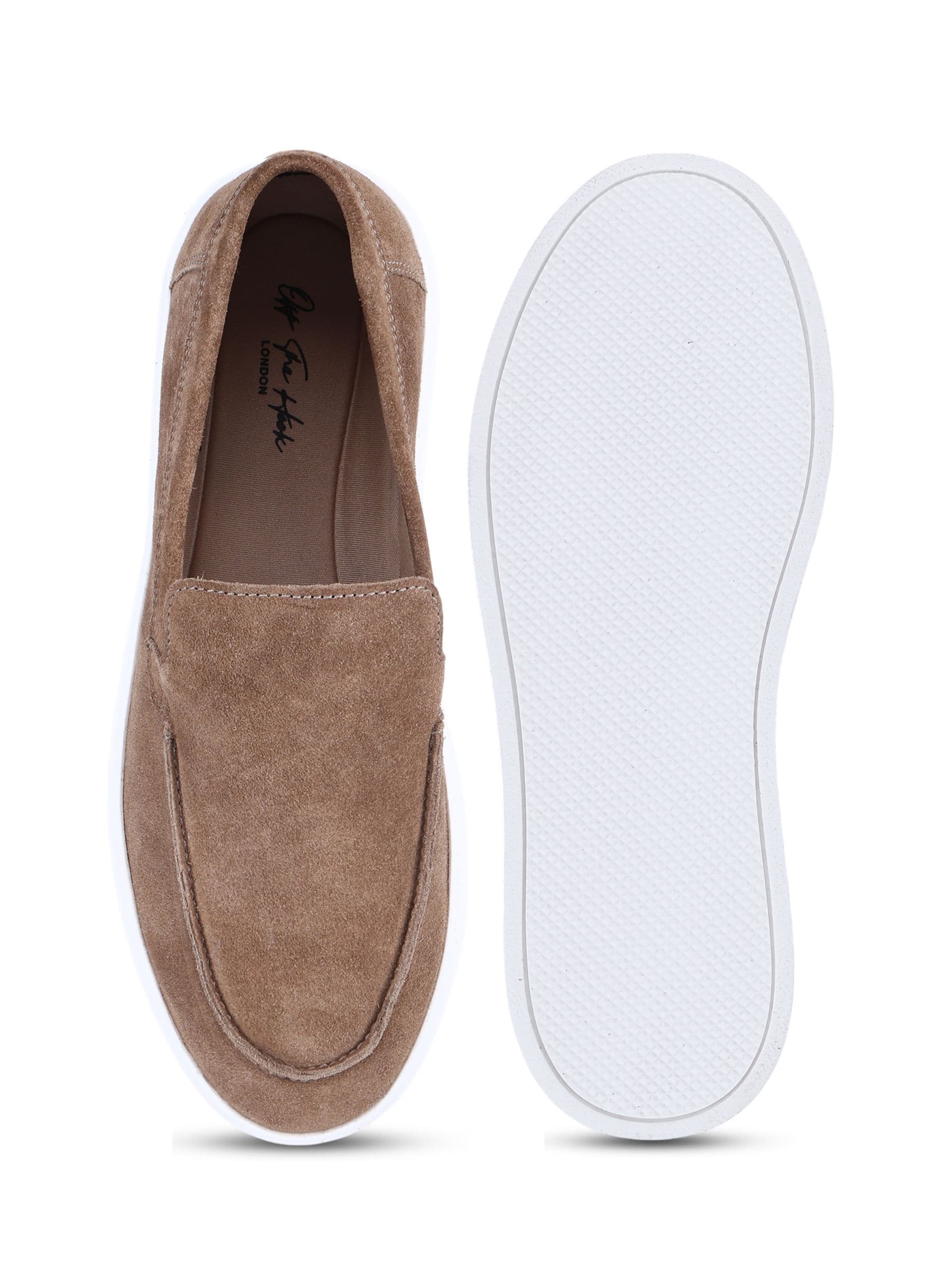 Buy Off The Hook Natural Scottie Suede Slip On Loafers with