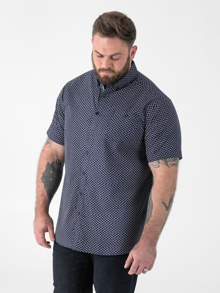 D555 Blue Icon AO Print Short Sleeve Button Down Collar Shirt - Image 1 of 6