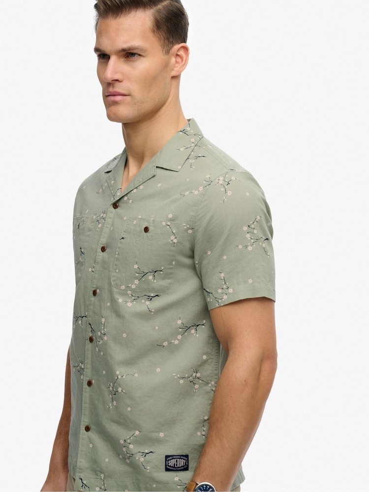 SUPERDRY Green Short Sleeve Printed Beach Shirt - Image 1 of 8 SUPERDRY Green Short Sleeve Printed Beach Shirt - Image 1 of 8
