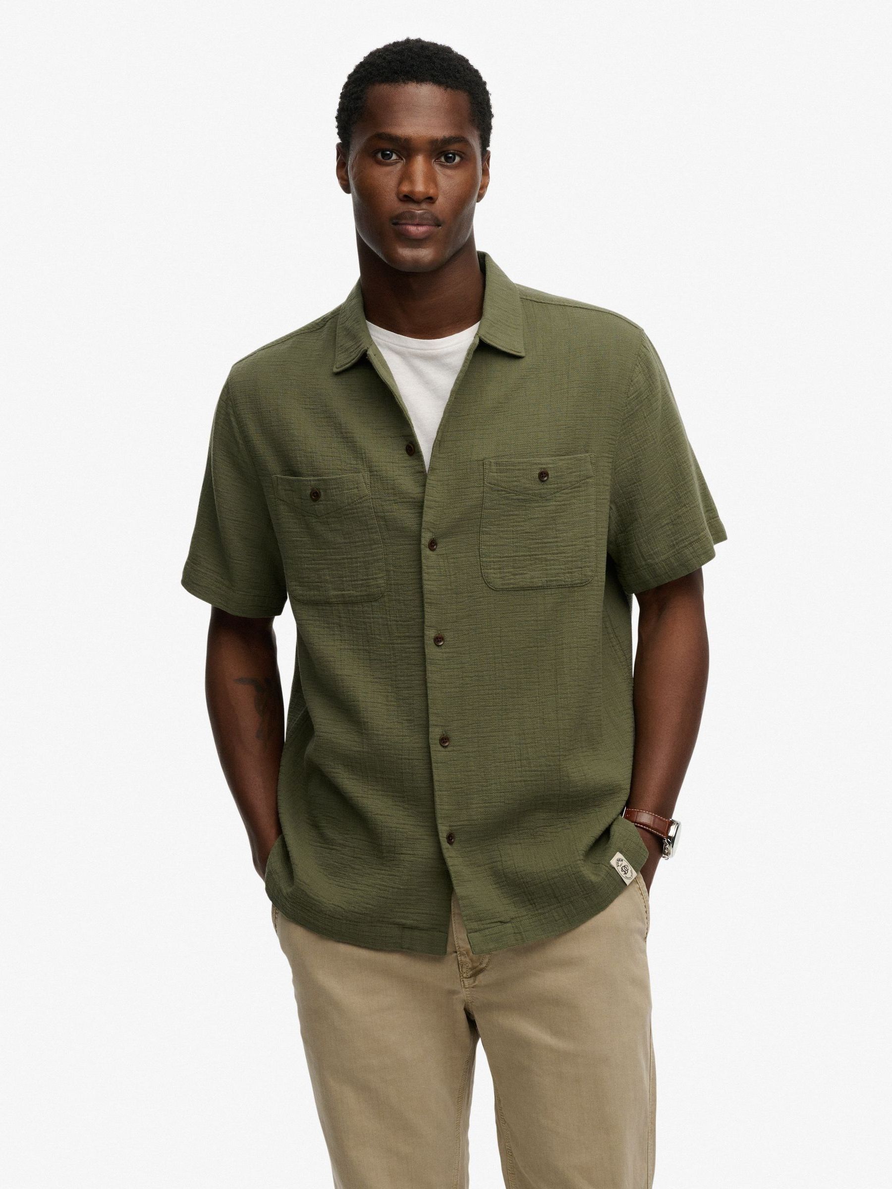 Superdry Merchant Textured Short Sleeve Shirt, Green, Size Xl, Men - Image 3