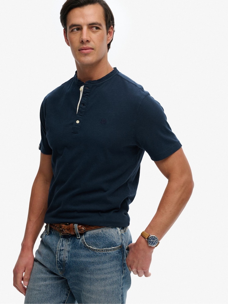 Синий - SUPERDRY Классическая футболка из хлопок и лен с коротким рукавом - Изображение 1 8