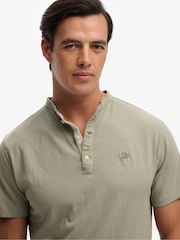 SUPERDRY Green Classic Cotton Linen Short Sleeve Grandad T-Shirt - Image 3 of 5