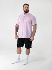 D555 Pink Linen Mix Short Sleeve Shirt With Button Down Collar & Pocket - Image 2 of 6