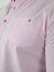 D555 Pink Linen Mix Short Sleeve Shirt With Button Down Collar & Pocket - Image 4 of 6
