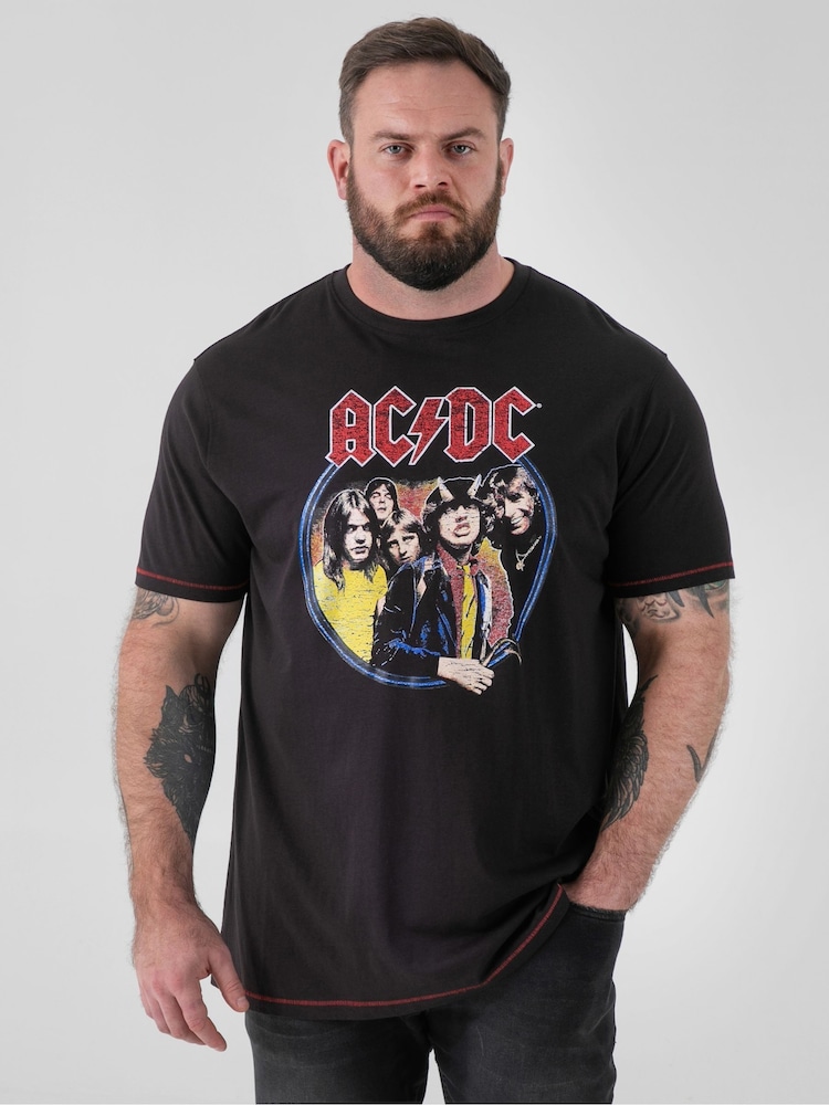 D555 Black Official ACDC Highway To Hell Printed Crew Neck T-Shirt - Image 1 of 7