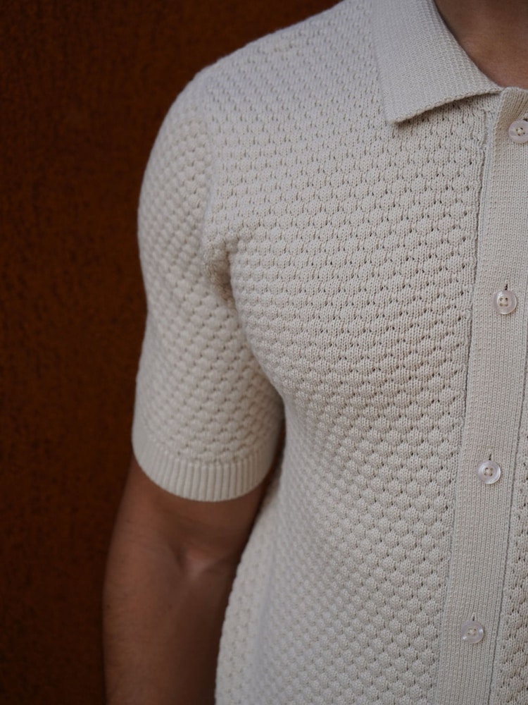 CAPO Natural Jacquard Button Up Polo Shirt - Image 5 of 5