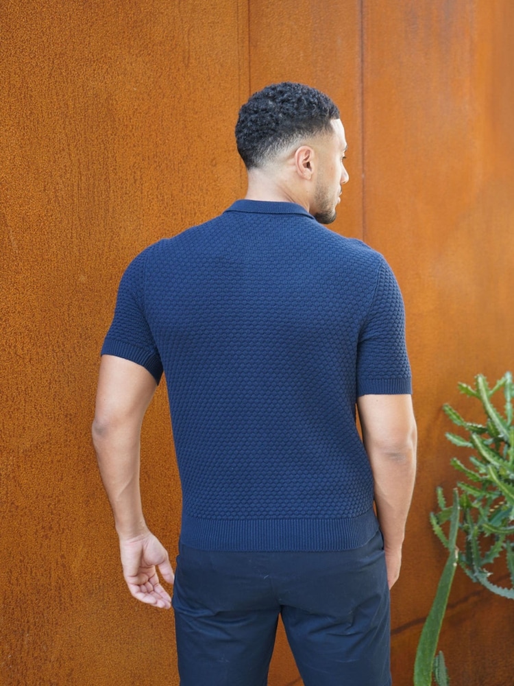 CAPO Blue Jacquard Button Up Polo Shirt - Image 2 of 5