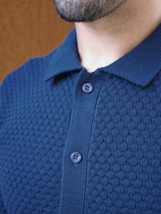 CAPO Blue Jacquard Button Up Polo Shirt - Image 3 of 5