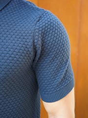 CAPO Blue Jacquard Button Up Polo Shirt - Image 5 of 5