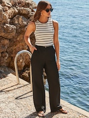 Sosandar Black Linen Blend Wide Leg Trousers - Image 1 of 4