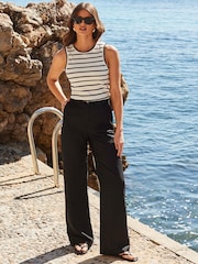 Sosandar Black Linen Blend Wide Leg Trousers - Image 2 of 4