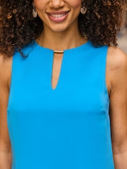 Sosandar Blue Keyhole Detail Ruffle Hem Shift Dress - Image 5 of 5