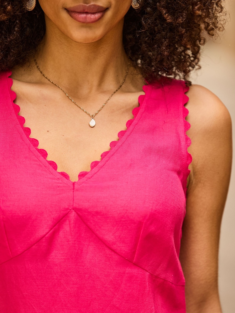 Sosandar Pink Linen Blend Scallop Trim Shift Dress - Image 5 of 5 Sosandar Pink Linen Blend Scallop Trim Shift Dress - Image 5 of 5