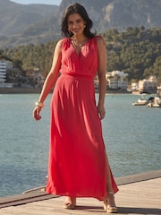 Sosandar Orange Tie Shoulder Crinkle Maxi Dress - Image 2 of 5