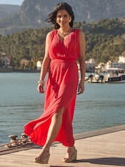 Sosandar Orange Tie Shoulder Crinkle Maxi Dress - Image 3 of 5