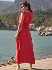 Sosandar Orange Tie Shoulder Crinkle Maxi Dress - Image 4 of 5