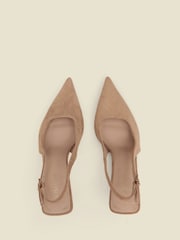 Sosandar Brown Faux Suede Slingback Low Flared Heel Court Shoes - Image 3 of 5
