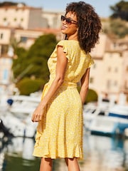 Sosandar Yellow Frill Sleeve Wrap Dress - Image 3 of 5