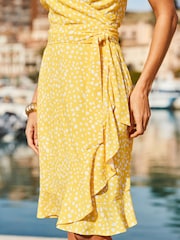 Sosandar Yellow Frill Sleeve Wrap Dress - Image 4 of 5