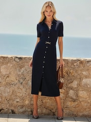 Sosandar Blue Rib Belted Shirt Dress - Image 1 of 4