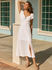 Sosandar White Crochet Trim Detail Fit & Flare Midi Dress - Image 1 of 5