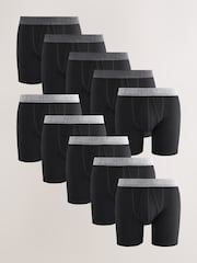 Black Grey Waistband A-Front Cotton Rich Boxers 10 Pack - Image 1 of 14