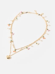 Oliver Bonas Gold Tone Molly Multi Cherry Charm Double Row Heart Pendant Necklace - Image 2 of 4