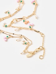 Oliver Bonas Gold Tone Molly Multi Cherry Charm Double Row Heart Pendant Necklace - Image 3 of 4