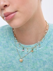 Oliver Bonas Gold Tone Molly Multi Cherry Charm Double Row Heart Pendant Necklace - Image 4 of 4