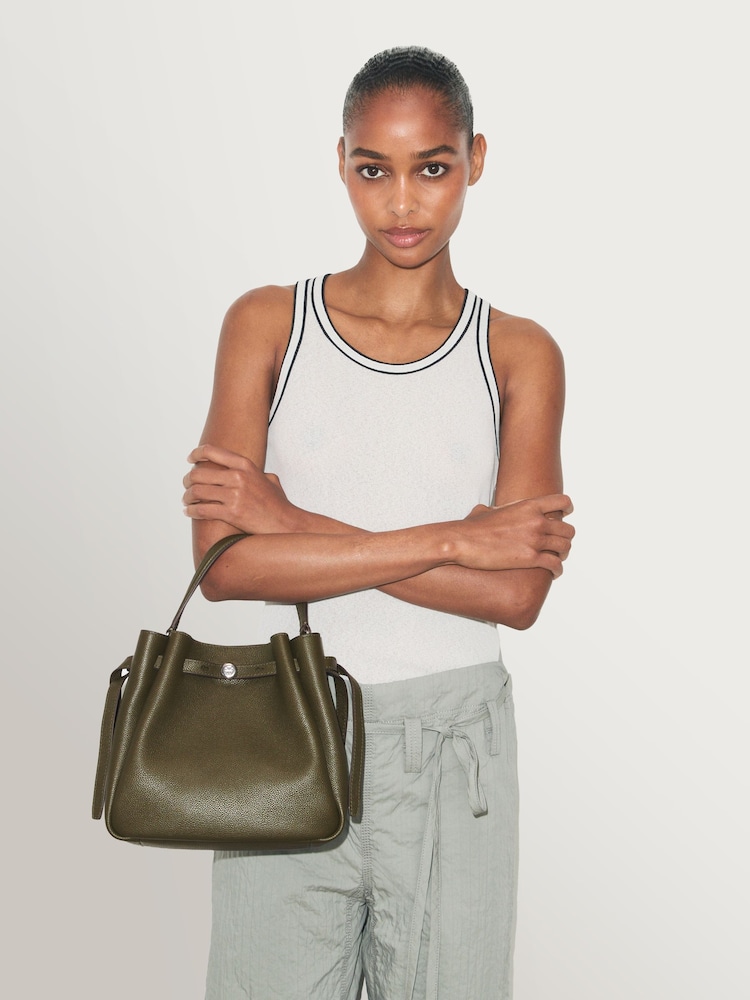 Tory Burch Green Romy Pebbled Bucket Bag - Image 1 of 5 Tory Burch Green Romy Pebbled Bucket Bag - Image 1 of 5