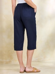 Cotton Traders Blue Linen Blend Relaxed Fit Cropped Trousers - Image 2 of 3