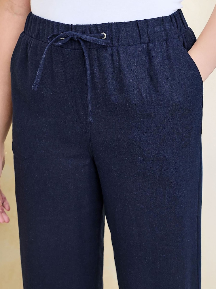 Cotton Traders Blue Linen Blend Relaxed Fit Cropped Trousers - Image 3 of 3