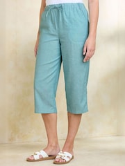 Cotton Traders Blue Linen Blend Relaxed Fit Cropped Trousers - Image 1 of 4