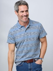 Cotton Traders Blue Short Sleeve Textured Stripe Polo Shirt - Image 1 of 3