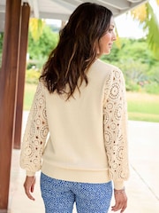 Cotton Traders Cream Lace Knit Sleeve Jumper - Image 3 of 3