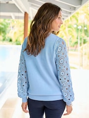 Cotton Traders Blue Lace Knit Sleeve Jumper - Image 3 of 3