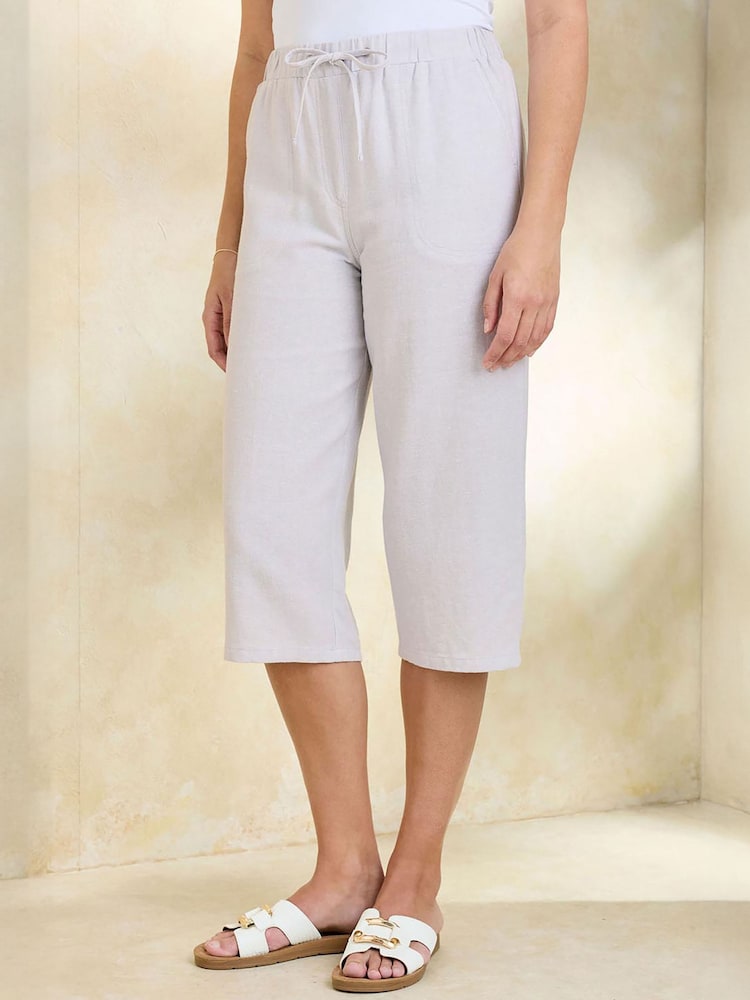 Cotton Traders Grey Linen Blend Relaxed Fit Cropped Trousers - Image 1 of 4