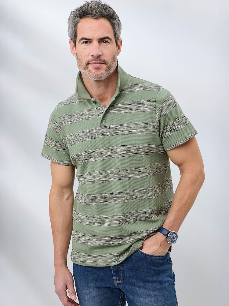 Cotton Traders Green Short Sleeve Textured Stripe Polo Shirt - Image 1 of 4
