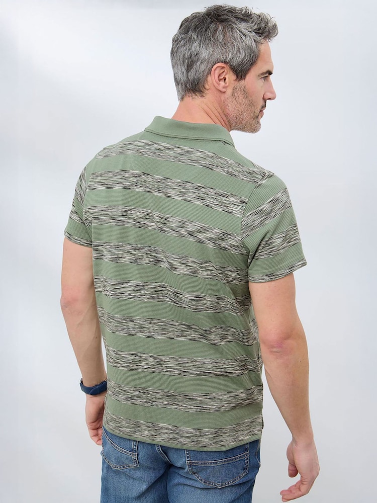 Cotton Traders Green Short Sleeve Textured Stripe Polo Shirt - Image 4 of 4