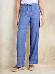 Cotton Traders Blue Linen Blend Relaxed Fit Trousers - Image 1 of 4