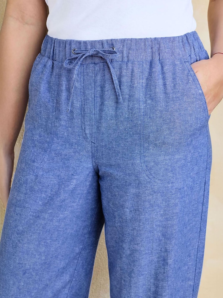 Cotton Traders Blue Linen Blend Relaxed Fit Trousers - Image 4 of 4