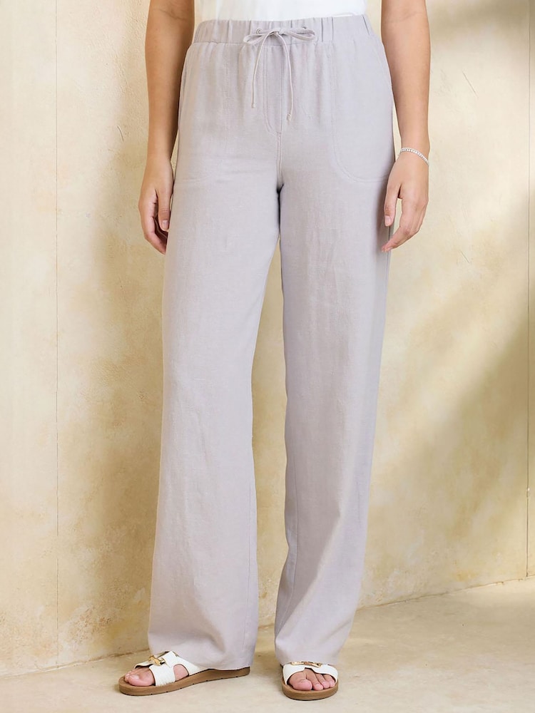 Cotton Traders Grey Linen Blend Relaxed Fit Trousers - Image 1 of 3 Cotton Traders Grey Linen Blend Relaxed Fit Trousers - Image 1 of 3