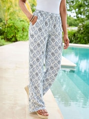 Cotton Traders White Printed Pull On Wide Leg Trousers - Image 1 of 3