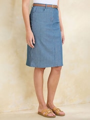 Cotton Traders Blue Stretch Comfort Stripe Denim Skirt - Image 1 of 4
