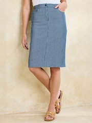 Cotton Traders Blue Stretch Comfort Stripe Denim Skirt - Image 2 of 4